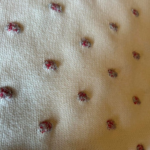 Girls Gap Kids Tinsel Dot Sweater, Size Small (6-7) | Cream with Pink Pom Dots - Picture 2 of 7